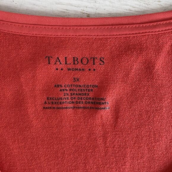 Talbots Plus Size 3X Coral Scoop Neck Short Sleeve Blouse Sheer Hem Classic - Picture 9 of 9